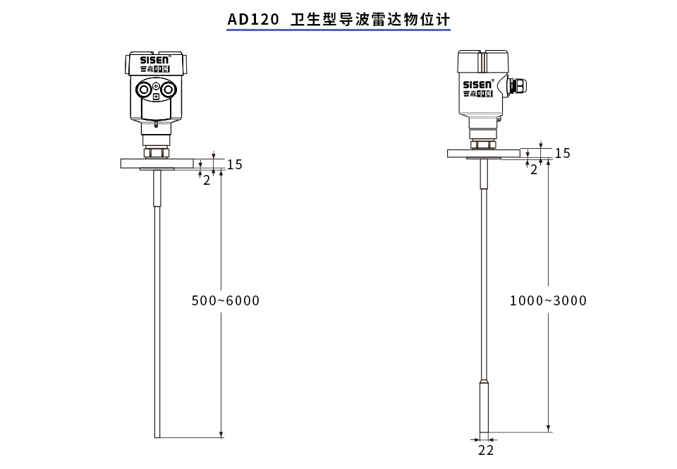 AD120衛(wèi)生型導(dǎo)波雷達物位計產(chǎn)品尺寸
