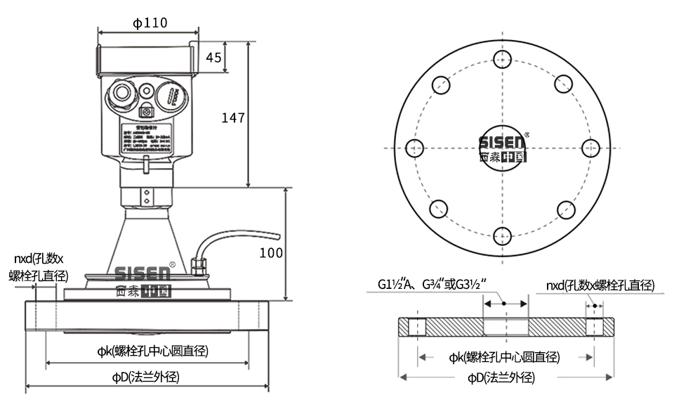 AD310B-B3 81GHz喇叭透鏡雷達物位計產(chǎn)品尺寸